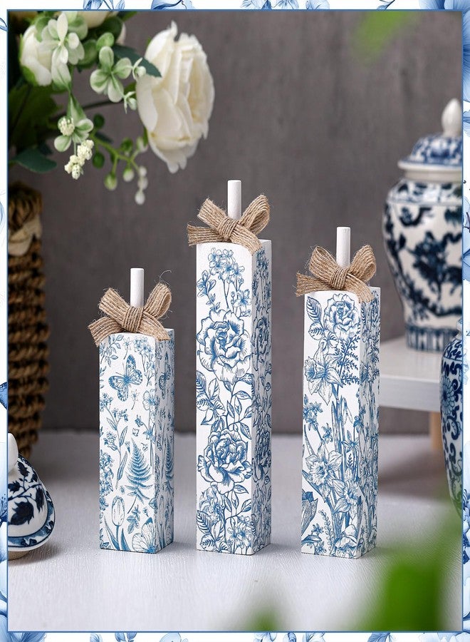 مجموعة ديكور طاولة عيد الميلاد من MiniInflat مكونة من 3 قطع، بتصميم صيني، لوحة زرقاء وبيضاء مزخرفة بالزهور، صينية متعددة الطبقات بتصميم صيني، قطعة مركزية من الخزف والخشب لتزيين طاولة عيد الميلاد في المنزل أو المطبخ أو رف المدفأة أو المكتب - Image 3